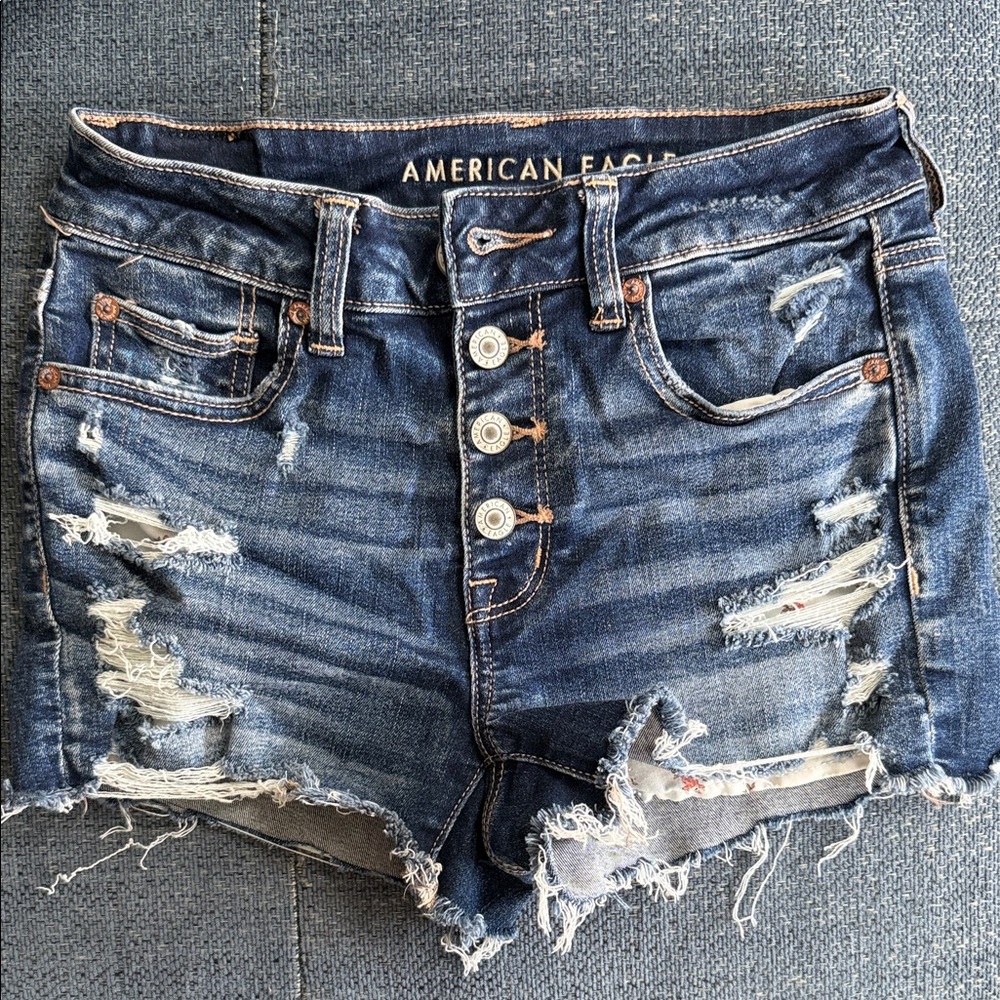 American Eagle Outfitters Distressed Dark Blue Denim Cutoff Shorts